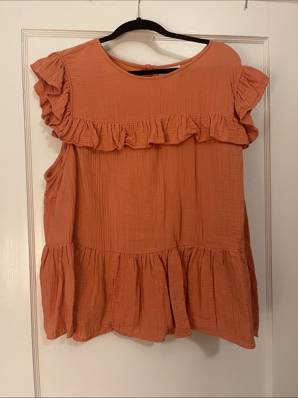 Universal Thread Rust Ruffle Flutter Sleeve Blouse